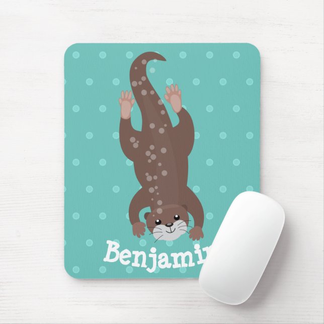 Mousepad Mergulho de lontra bonito na ilustração de desenho (Com mouse)