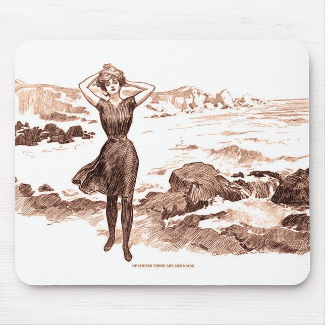 Mousepad Mermaid Beach Gibson Girl Victorian Antiguidade (Frente)
