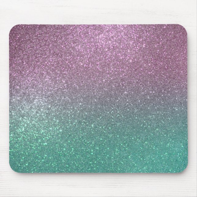 Mousepad Mermaid Pink Green Sparkly Glitter Ombre (Frente)