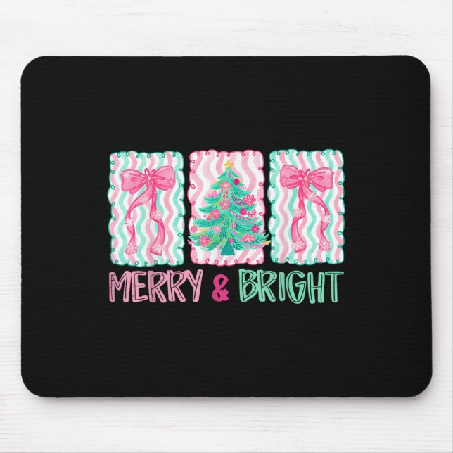 Mousepad Merry &amp; Bright Coquette Preppy Laço Árvore de  (Frente)