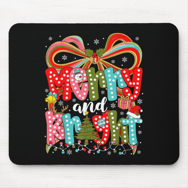 Mousepad Merry And Bright Preppy Coquette Bow Christmas Wom (Frente)