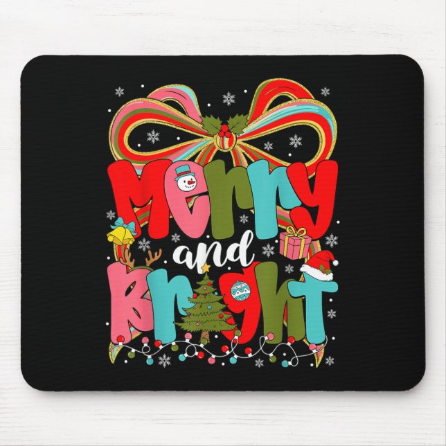 Mousepad Merry And Bright Preppy Coquette Bow Christmas Wom (Frente)