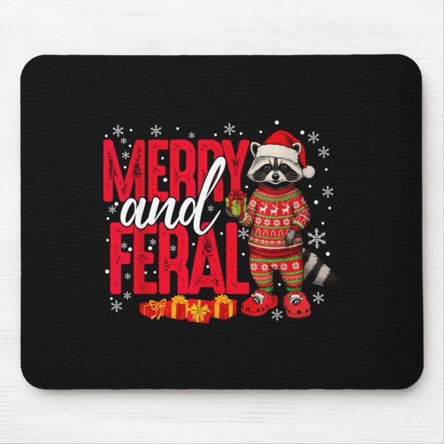 Mousepad Merry And Christmas Feral Funny Raccoon Santa Hat  (Frente)