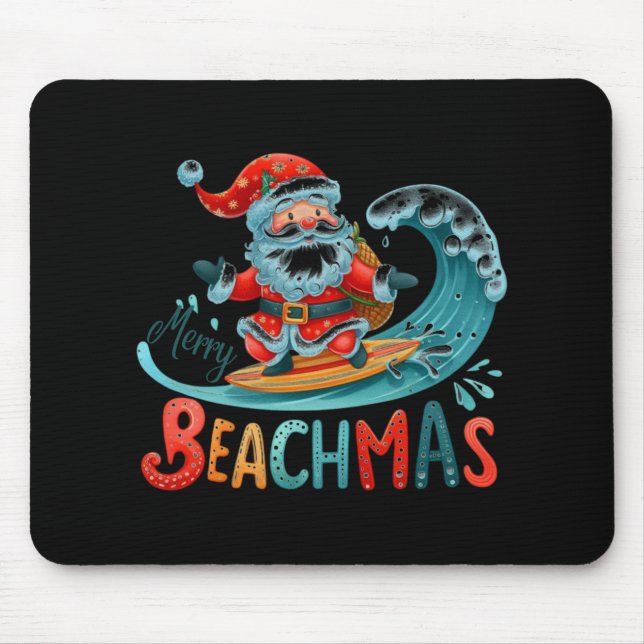 Mousepad Merry Beachmas Santa Surfing Retro Design T Shirt  (Frente)