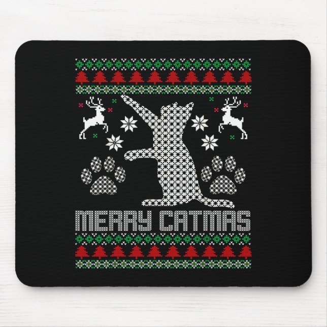 Mousepad Merry Catmas Funny Cat Christmas Ugly Sweater Men  (Frente)