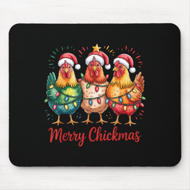 Mousepad Merry Chickmas Christmas Chicken Santa Hat Chicken (Frente)