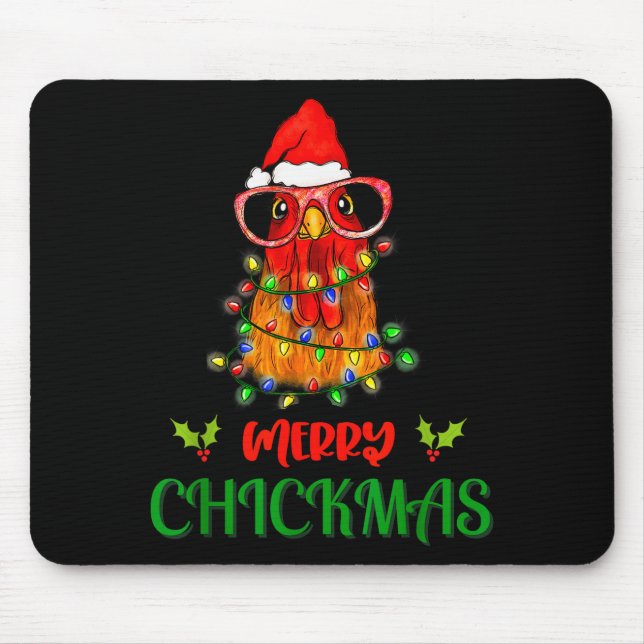 Mousepad Merry Chickmas Ornament Lights Chicken Farmer Chri (Frente)