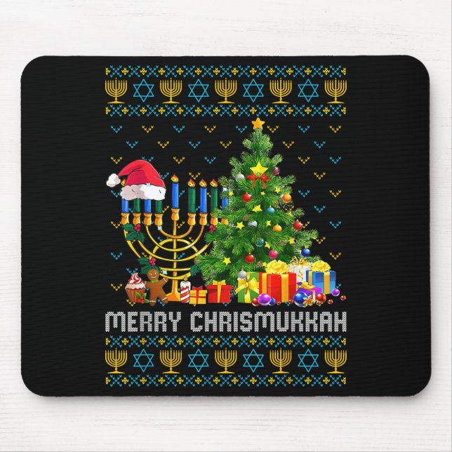 Mousepad Merry Chrismukkah Happy Hanukkah Ugly Sweater Fami (Frente)