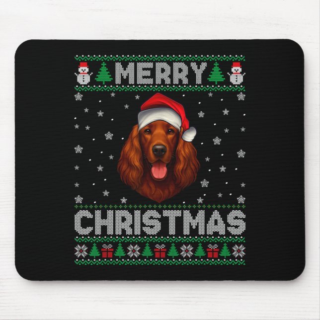 Mousepad Merry Christmas 2025 Irish Setter Santa Hat Ugly X (Frente)