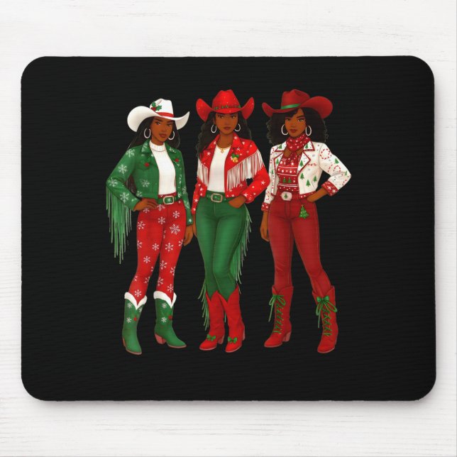 Mousepad Merry Christmas African American Afro Cowgirl West (Frente)
