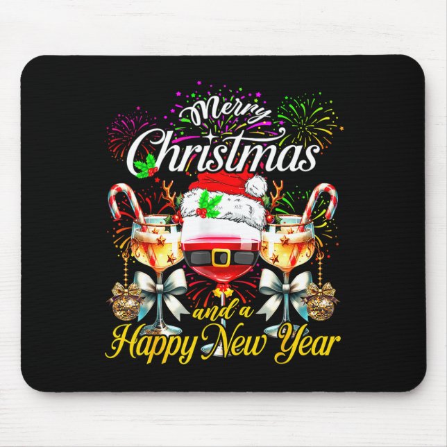 Mousepad Merry Christmas And A Happy New Year Firework Wine (Frente)