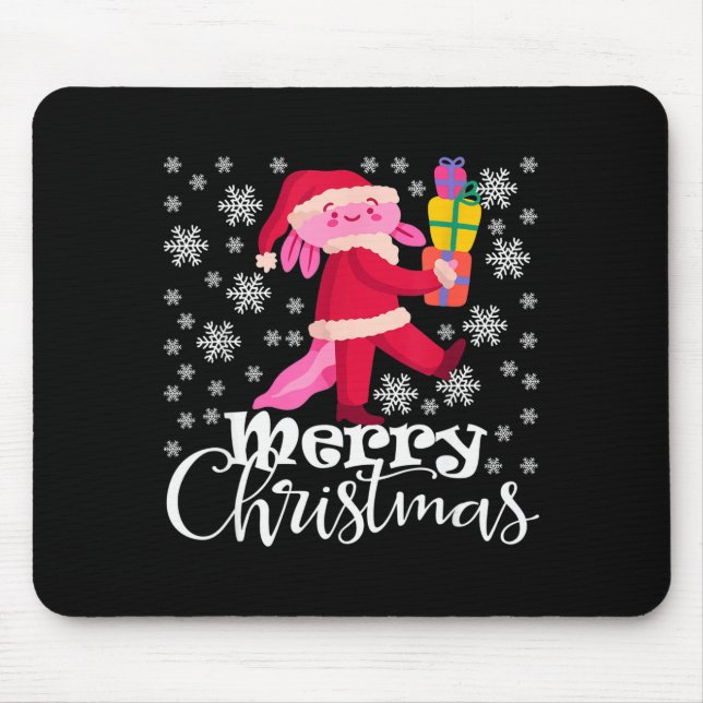 Mousepad Merry Christmas Axolotl Funny Christmas Snowflakes (Frente)