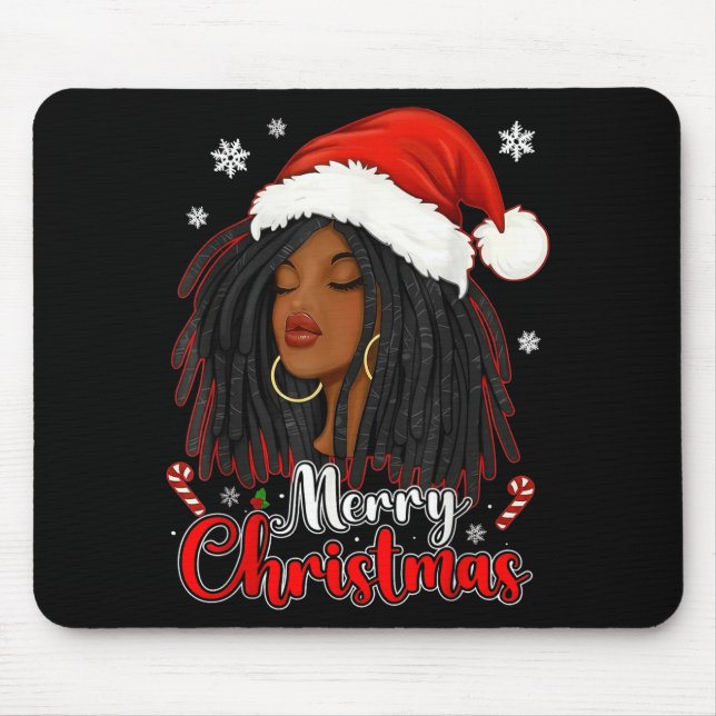 Mousepad Merry Christmas Black African Girl Santa Hat Xmas  (Frente)