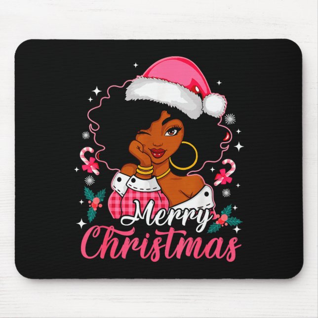 Mousepad Merry Christmas Black Afro African American Girl S (Frente)