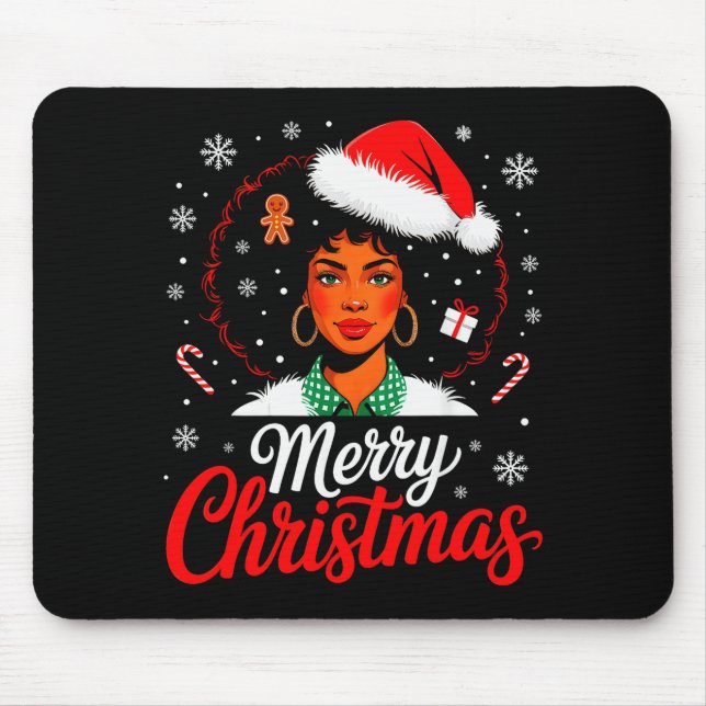 Mousepad Merry Christmas Black Women African American Xmas  (Frente)