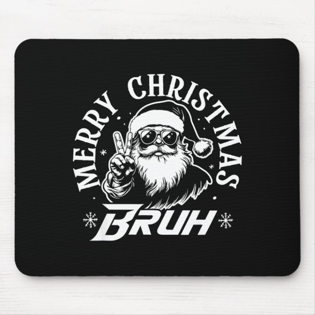 Mousepad Merry Christmas Bruh Funny Santa Claus Retro Men W (Frente)