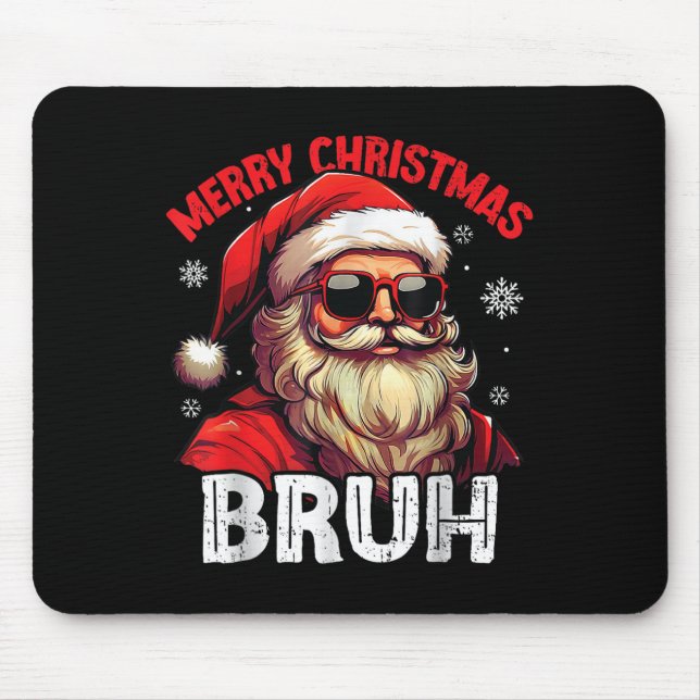 Mousepad Merry Christmas Bruh Funny Santa Claus Retro Men W (Frente)