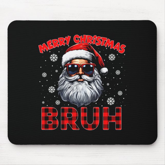 Mousepad Merry Christmas Bruh Red Plaid Funny Santa Claus M (Frente)
