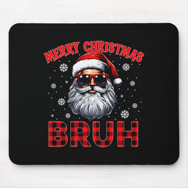 Mousepad Merry Christmas Bruh Red Plaid Funny Santa Claus M (Frente)