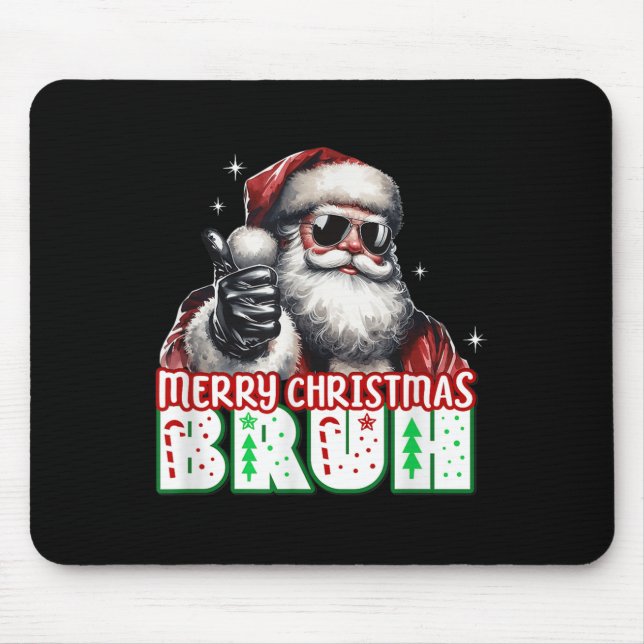 Mousepad Merry Christmas Bruh Thumbs Up Chill Santa Claus F (Frente)