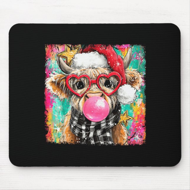 Mousepad Merry Christmas Bubble Gum Xmas Highland Cow Heife (Frente)