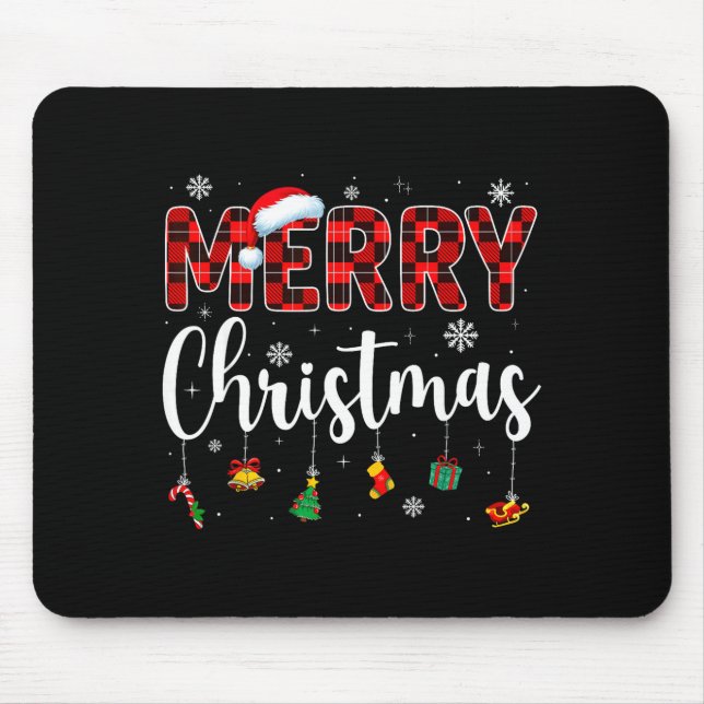 Mousepad Merry Christmas Buffalo Plaid Red Santa Family Xma (Frente)