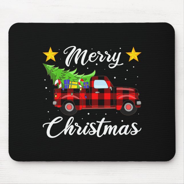 Mousepad Merry Christmas Buffalo Plaid Shirt, Red Truck Tre (Frente)