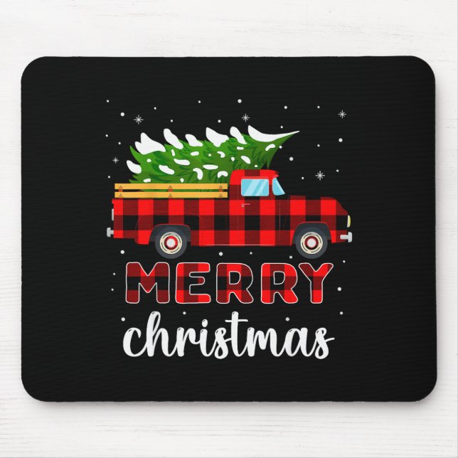 Mousepad Merry Christmas Buffalo Truck Tree Red Plaid For M (Frente)