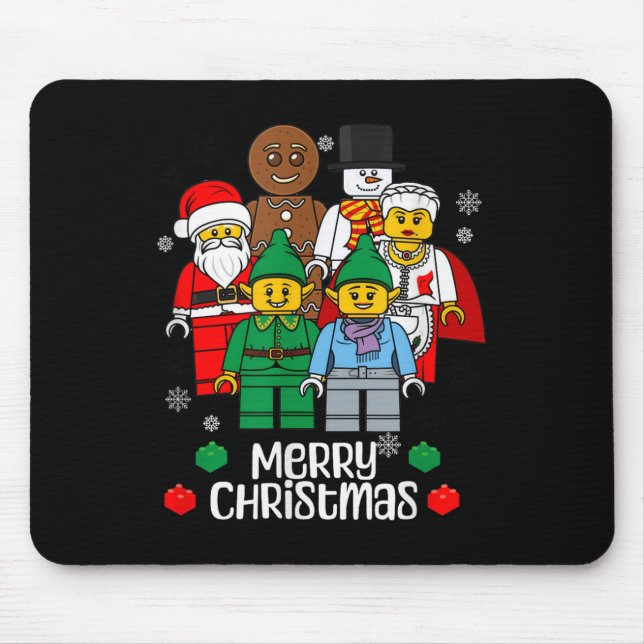 Mousepad Merry Christmas Building Bricks Santa Elf Snowman  (Frente)