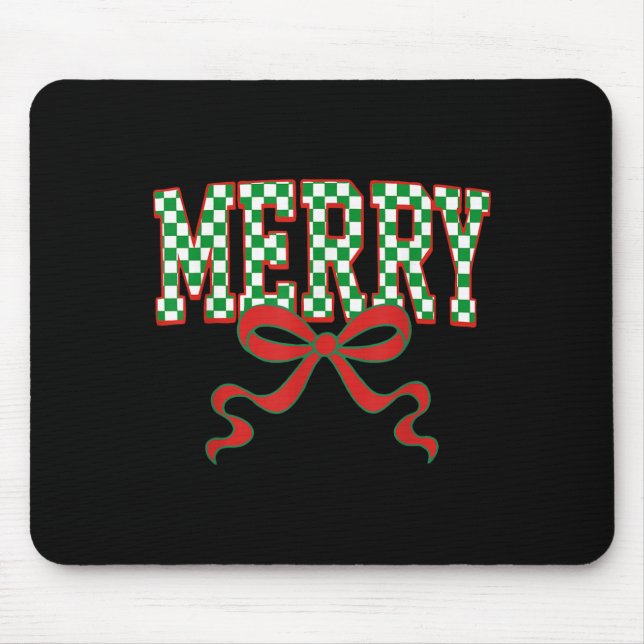 Mousepad Merry Christmas Checkered Preppy Coquette Bow Xmas (Frente)