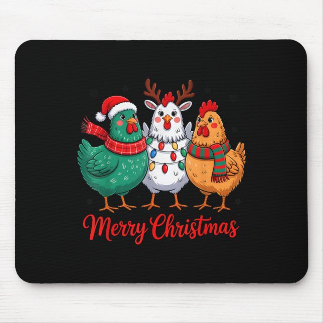 Mousepad Merry Christmas Chicken Farmer Animal Santa Hat Xm (Frente)