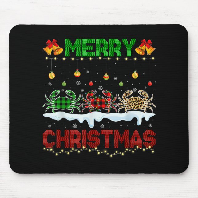 Mousepad Merry Christmas Cute Crab Xmas Leopard Plaid Santa (Frente)