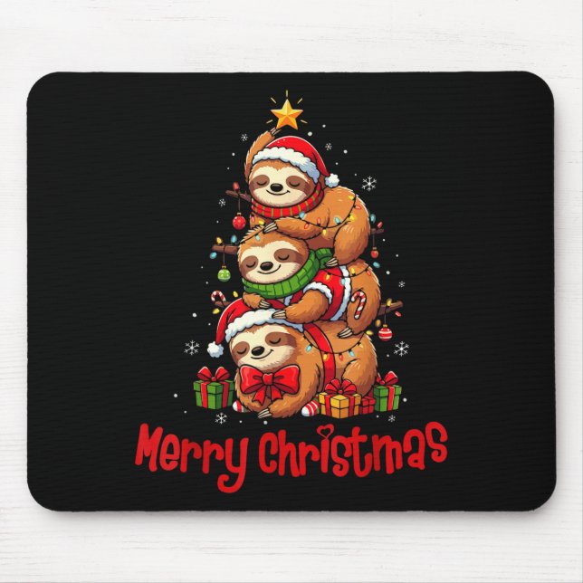 Mousepad Merry Christmas Cute Sloth Santa Hat Slothmas Anim (Frente)