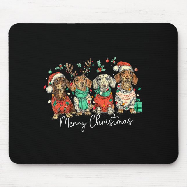 Mousepad Merry Christmas Dachshund Dog Christmas Holiday Pe (Frente)