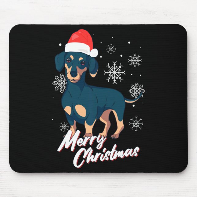 Mousepad Merry Christmas Dachshund Santa Claus Xmas New Yea (Frente)