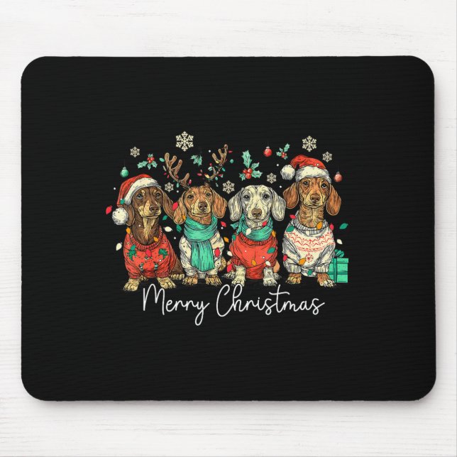 Mousepad Merry Christmas Dachshund Santa Dog Xmas Lights Ho (Frente)