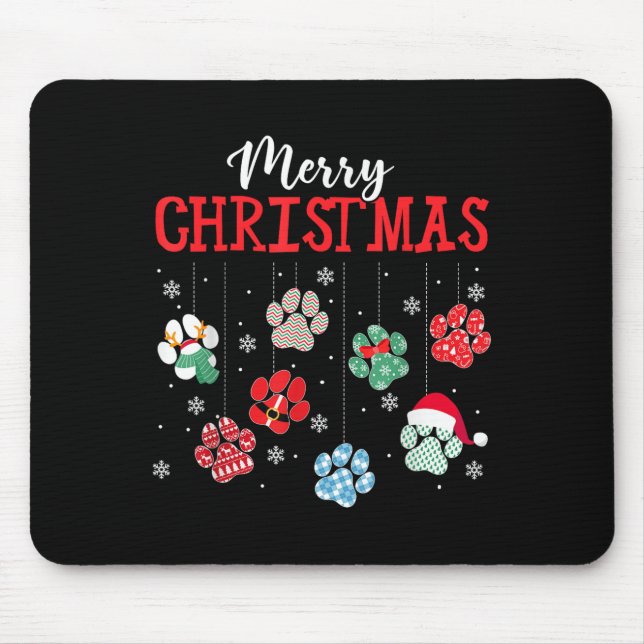 Mousepad Merry Christmas Dog Paws Lights Funny Xmas Womens  (Frente)