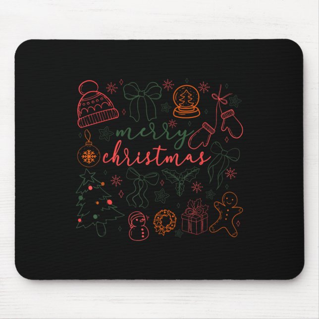 Mousepad Merry Christmas Doodle Xmas Tree Gingerbread Men W (Frente)