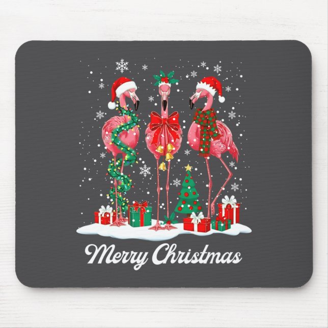 Mousepad Merry Christmas Flamingo Santa Hat Christmas Light (Frente)