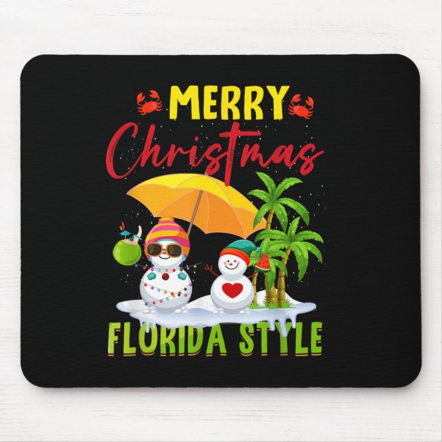 Mousepad Merry Christmas Florida Style Snowman Summer Vacat (Frente)