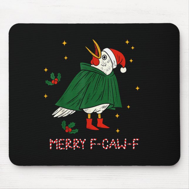 Mousepad Merry Christmas Funny Raven Bird F-caw-f Xmas Holi (Frente)