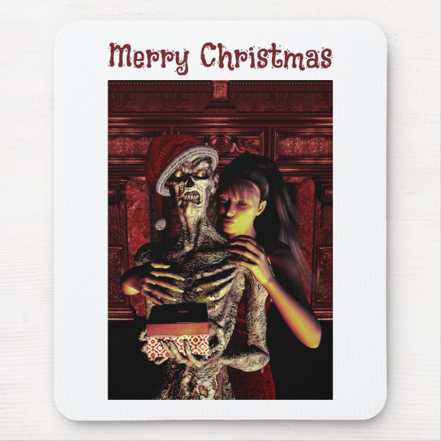 Mousepad Merry Christmas. Funny skeleton with woman (Frente)