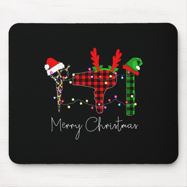 Mousepad Merry Christmas Hairstylist Funny Tool Hairdresser (Frente)