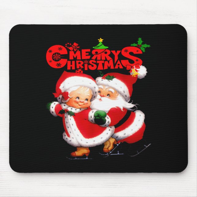 Mousepad Merry Christmas - Happy Cute Mrs Claus And Mr Clau (Frente)