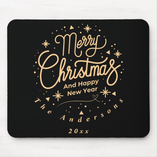 Mousepad Merry Christmas Happy New Year Modern Green Gold T (Frente)