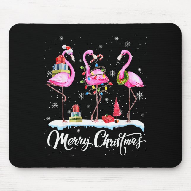 Mousepad Merry Christmas Hat Santa Flamingo Light Christmas (Frente)