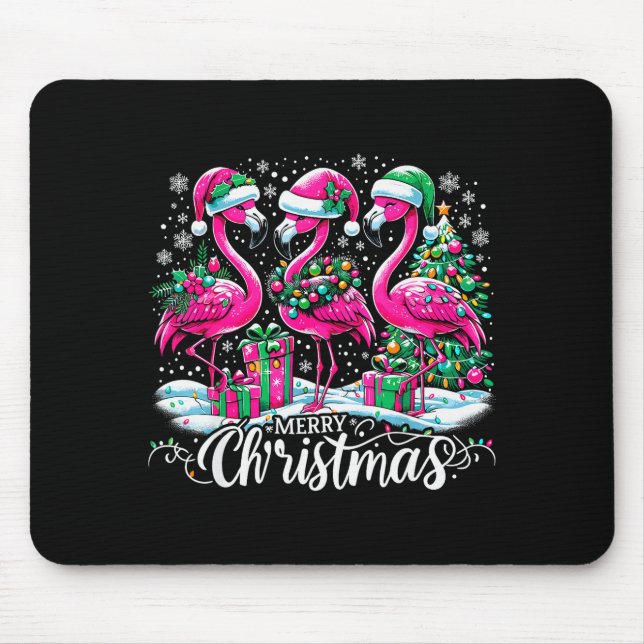 Mousepad Merry Christmas Hat Santa Flamingo Light Christmas (Frente)
