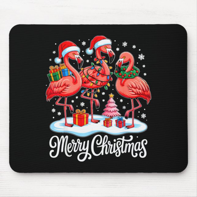 Mousepad Merry Christmas Hat Santa Flamingo Light Xmas Wome (Frente)