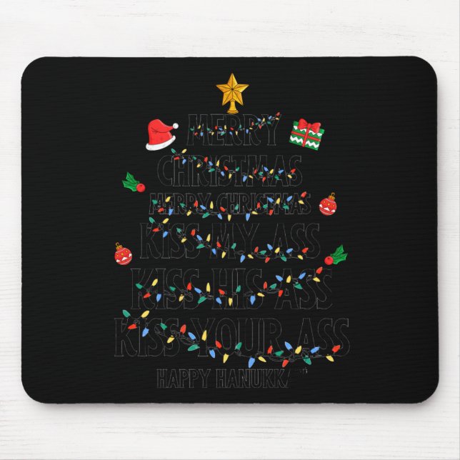 Mousepad Merry Christmas Kiss My Happy Hanukkah Funny Xmas  (Frente)