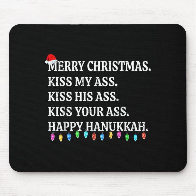 Mousepad Merry Christmas Kiss My His Your Happy Hanukkah  (Frente)